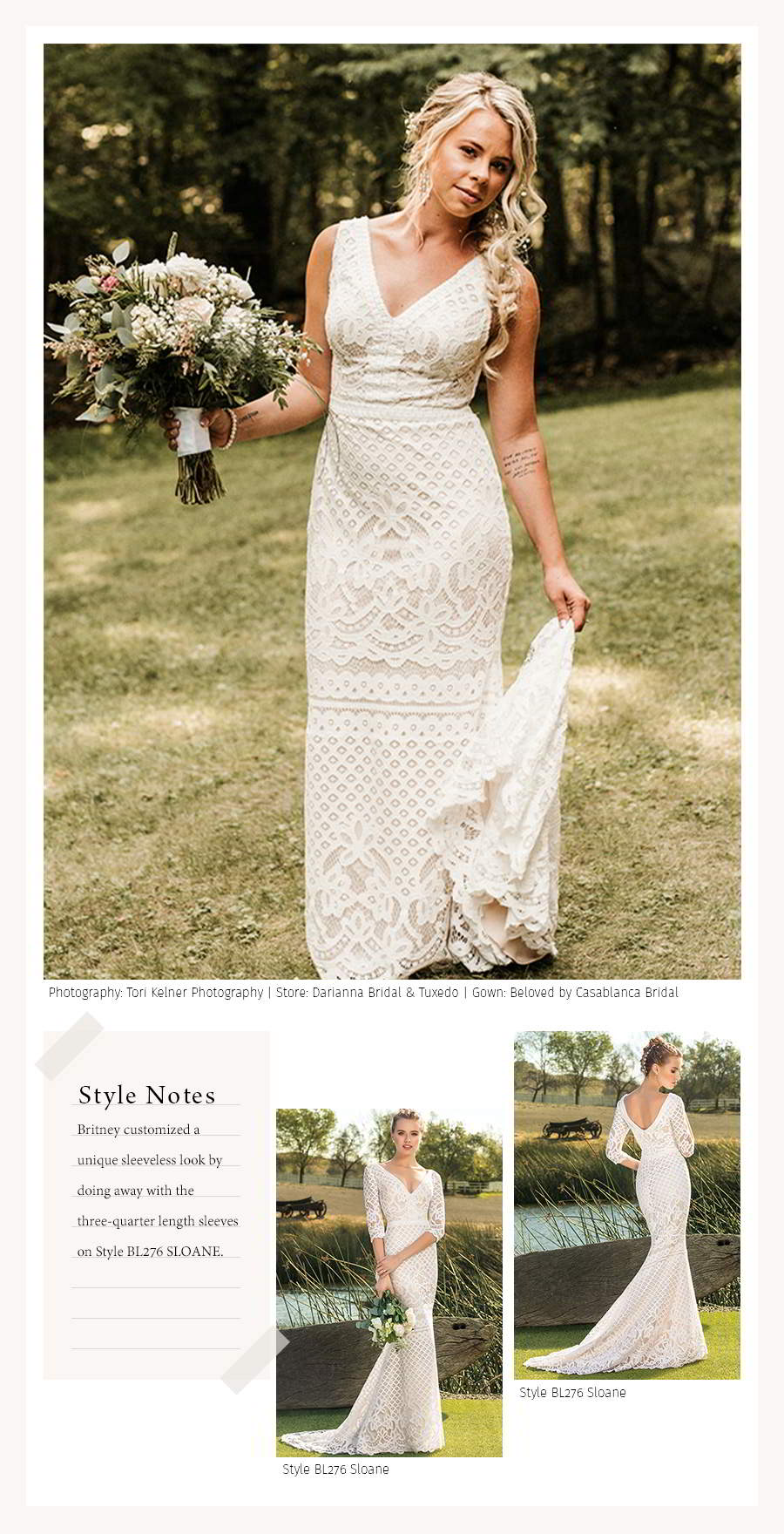 casablanca bridal 2020 3 quarter sleeves sleeveless straps lace sheath custom wedding dress chapel train (sloane) mv