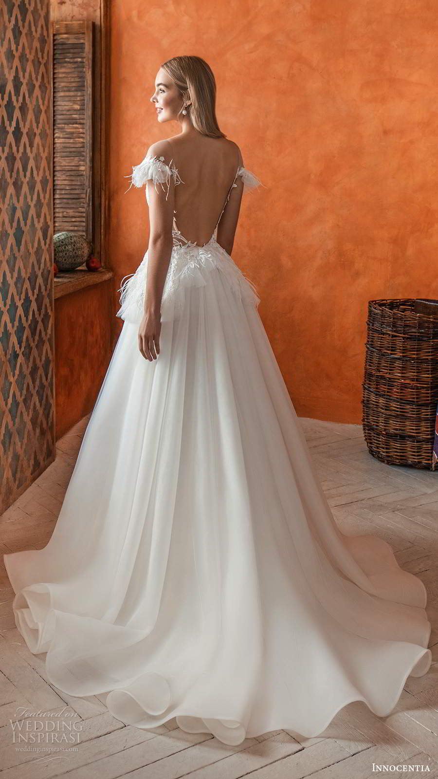 innocentia 2021 bridal flutter sleeves sweetheart neckline embellished bodice peplum a line ball gown wedding dress chapel train low back (4) bv