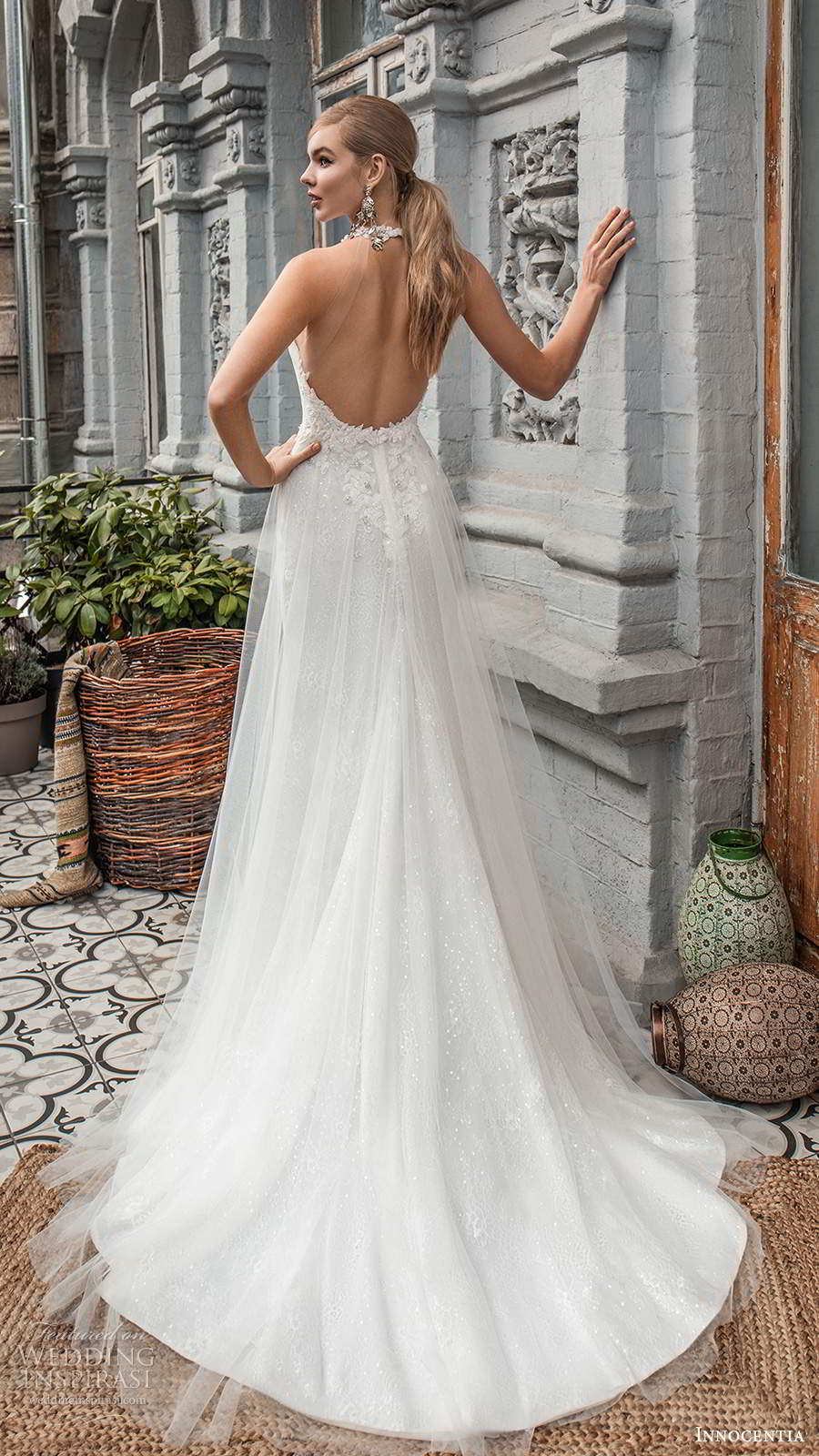 innocentia 2021 bridal sleeveless halter neckline ruched bodice fully embellished a line wedding dress chapel train (18) bv