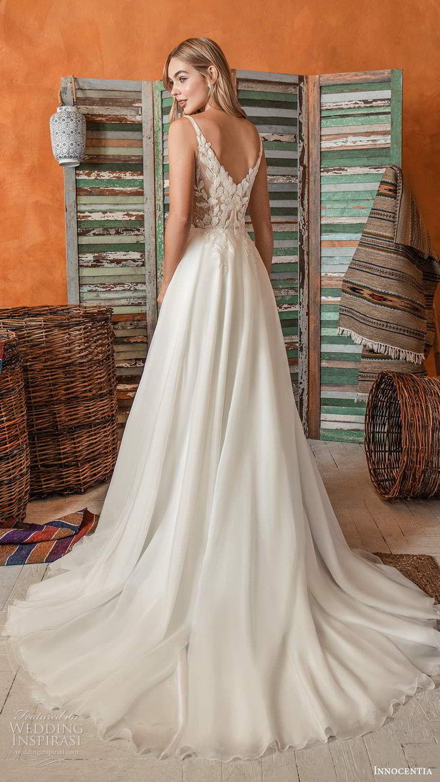 innocentia 2021 bridal sleeveless straps v neckline heavily embellished bodice a line ball gown wedding dress chapel train (14) bv