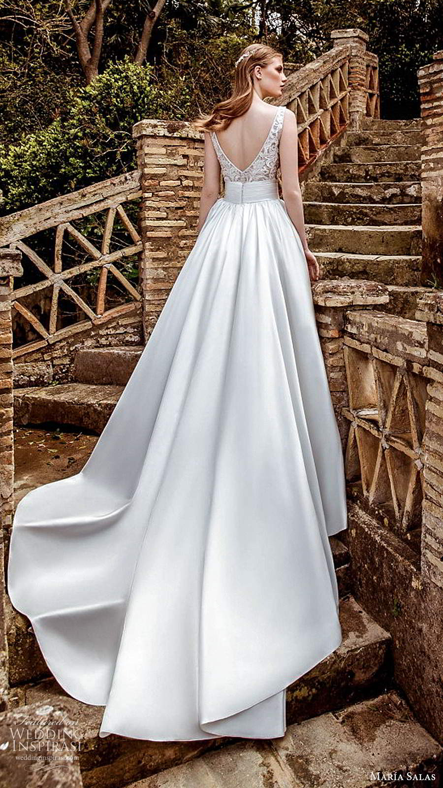 maria salas 2019 bridal sleeveless straps plunging v neckline embellished bodice a line short wedding dress ball gown overskirt (23) bv