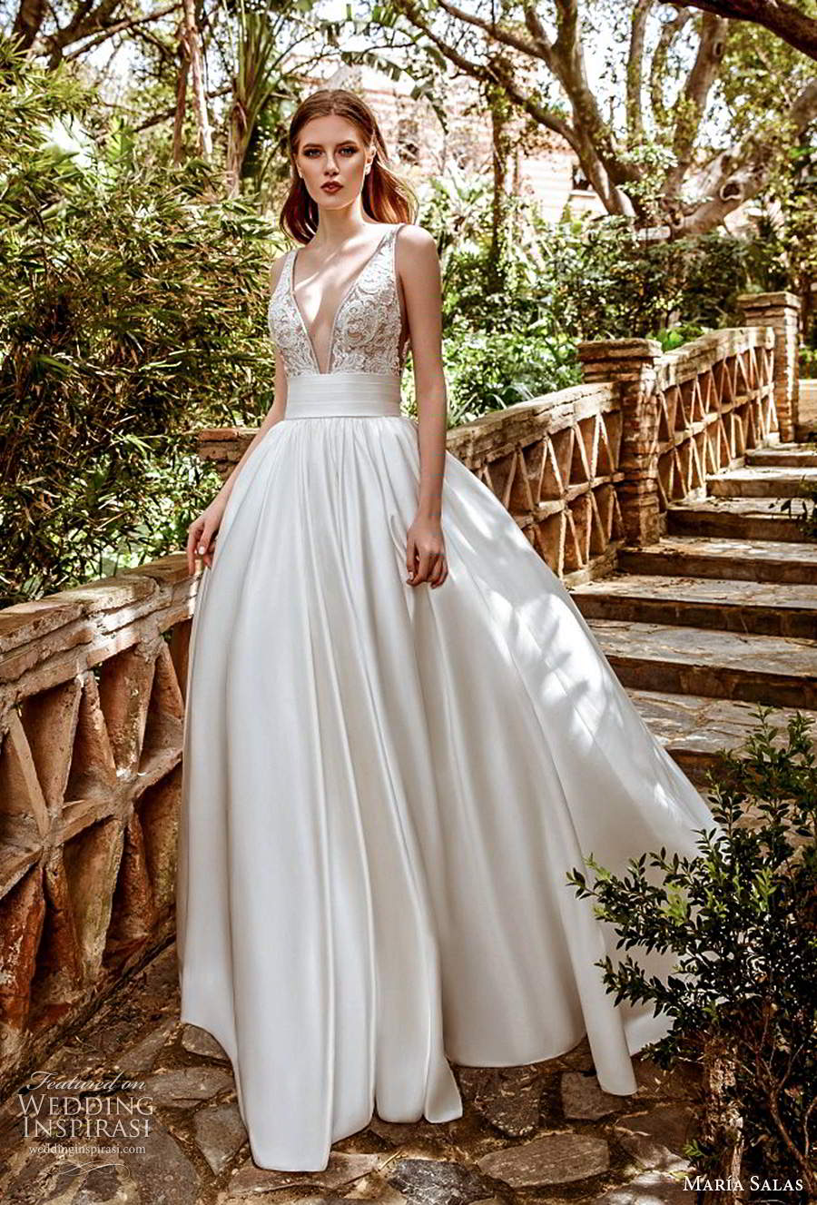 maria salas 2019 bridal sleeveless straps plunging v neckline embellished bodice a line short wedding dress ball gown overskirt (23) mv