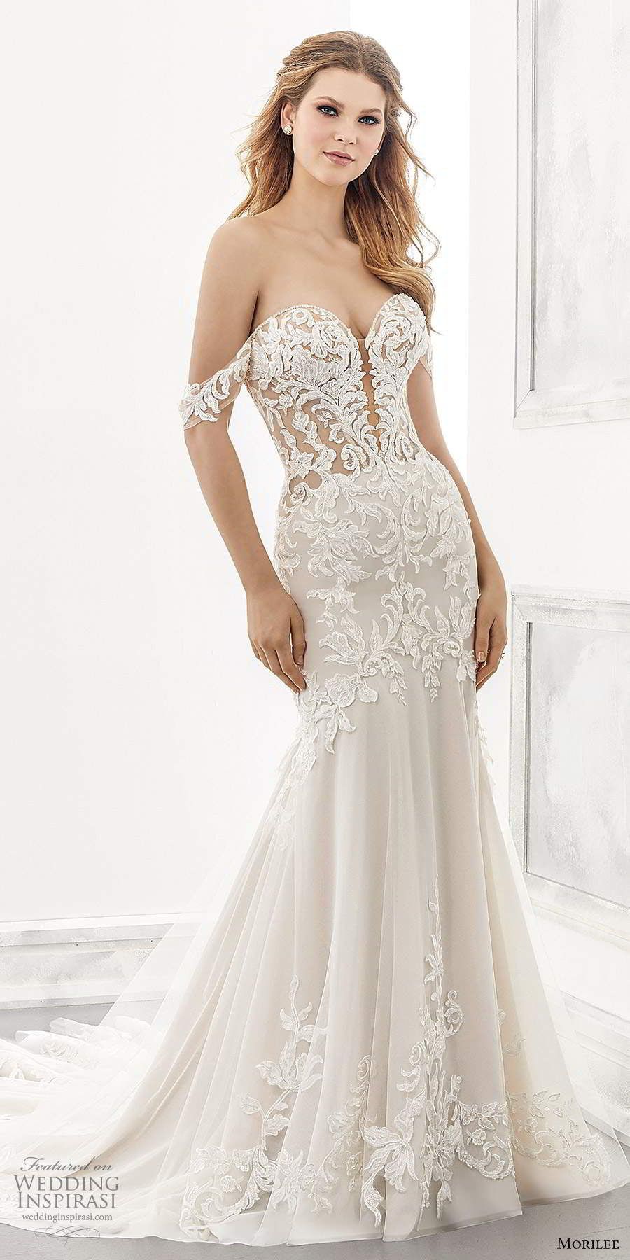 morilee spring 2021 bridal detachable off shoulder straps strapless sweetheart embellished lace bodice fit flare mermaid wedding dress chapel train (16) mv