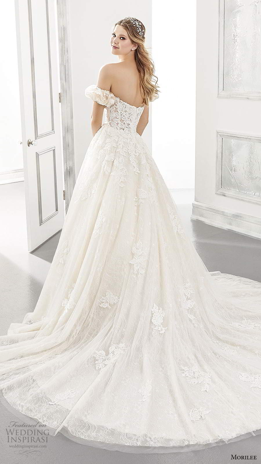 morilee spring 2021 bridal detached short puff sleeves strapless sweetheart neckline embellished bodice a line ball gown wedding dress cathedral train (17) bv