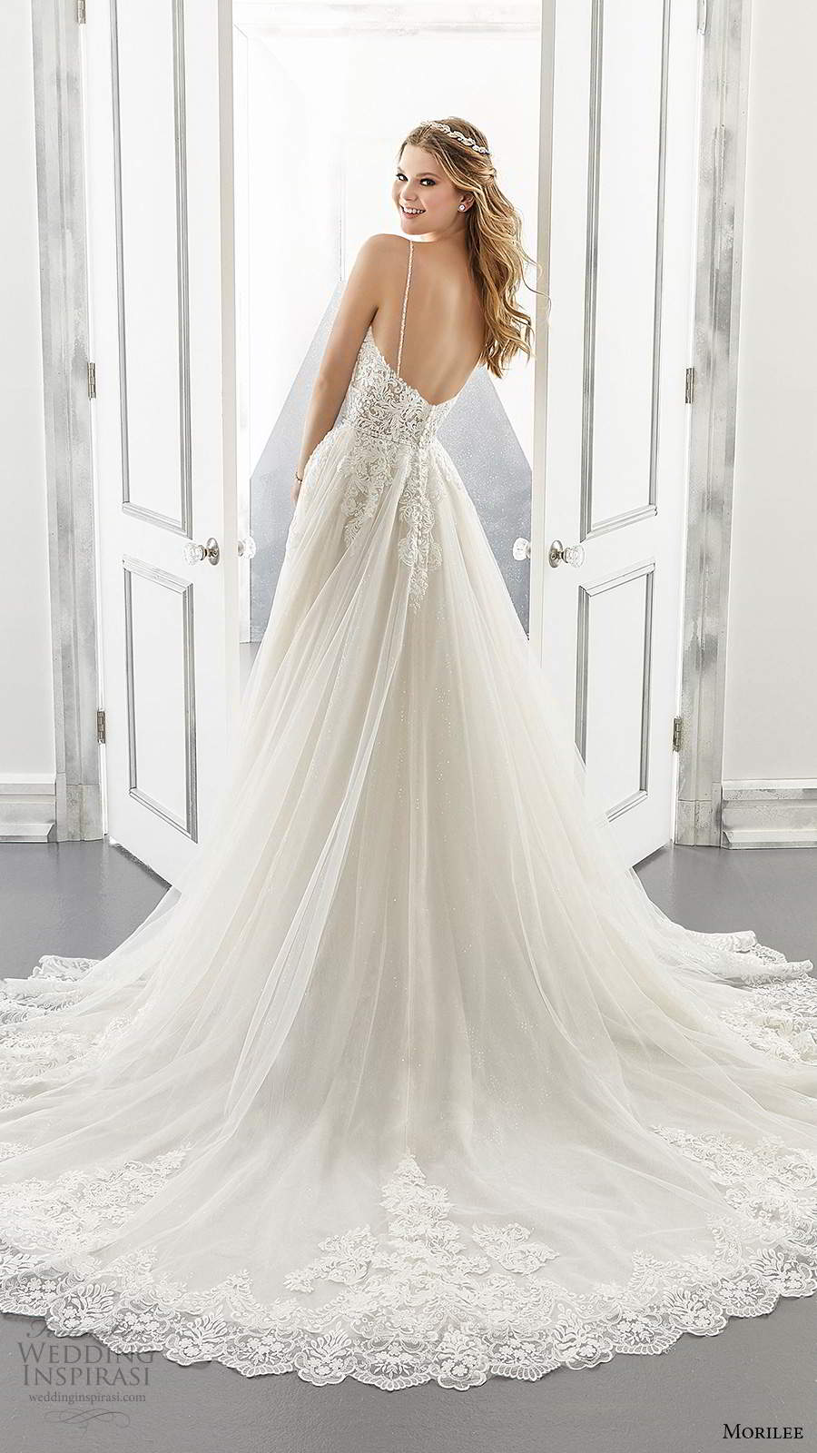 morilee spring 2021 bridal sleeveless straps sweetheart neckline embellished bodice a line ball gown wedding dress blush chapel train (21) bv