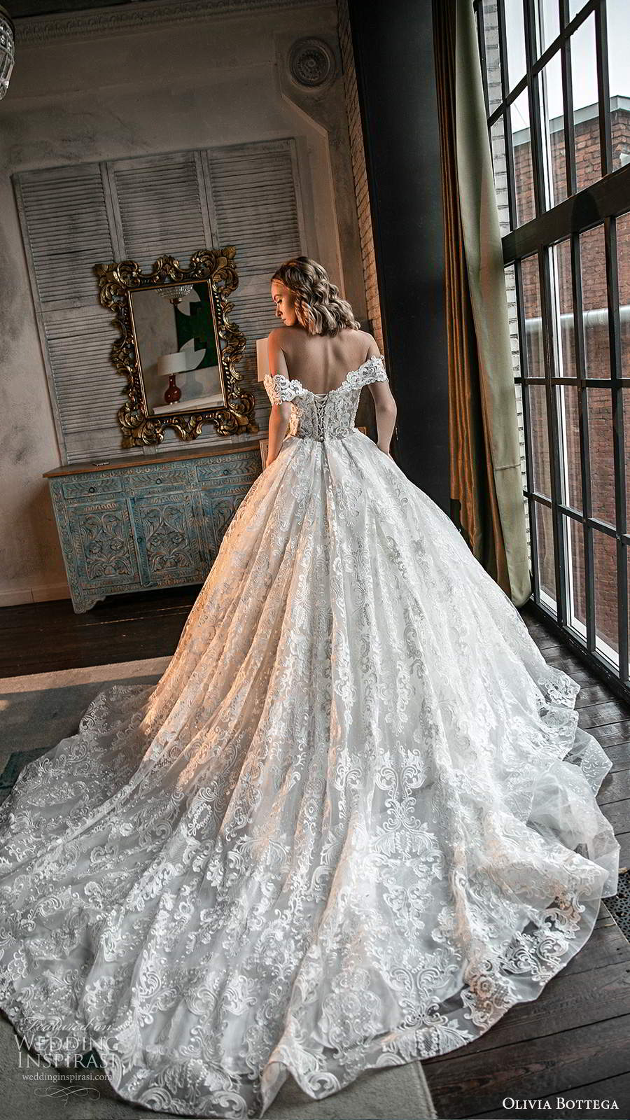 olivia bottega 2021 bridal cap sleeves sweetheart neckline fully embellished lace a line ball gown wedding dress chapel train (5) bv