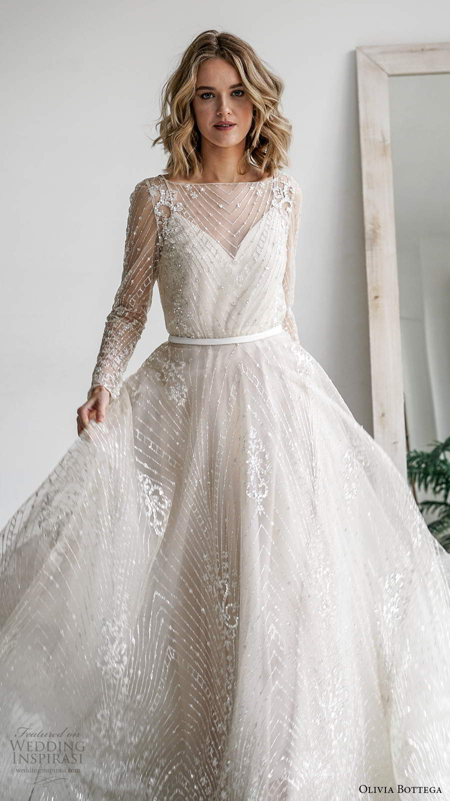 olivia bottega 2021 bridal illusion long sleeves bateau neckline fully embellished a line ball gown wedding dress chapel train (1) mv