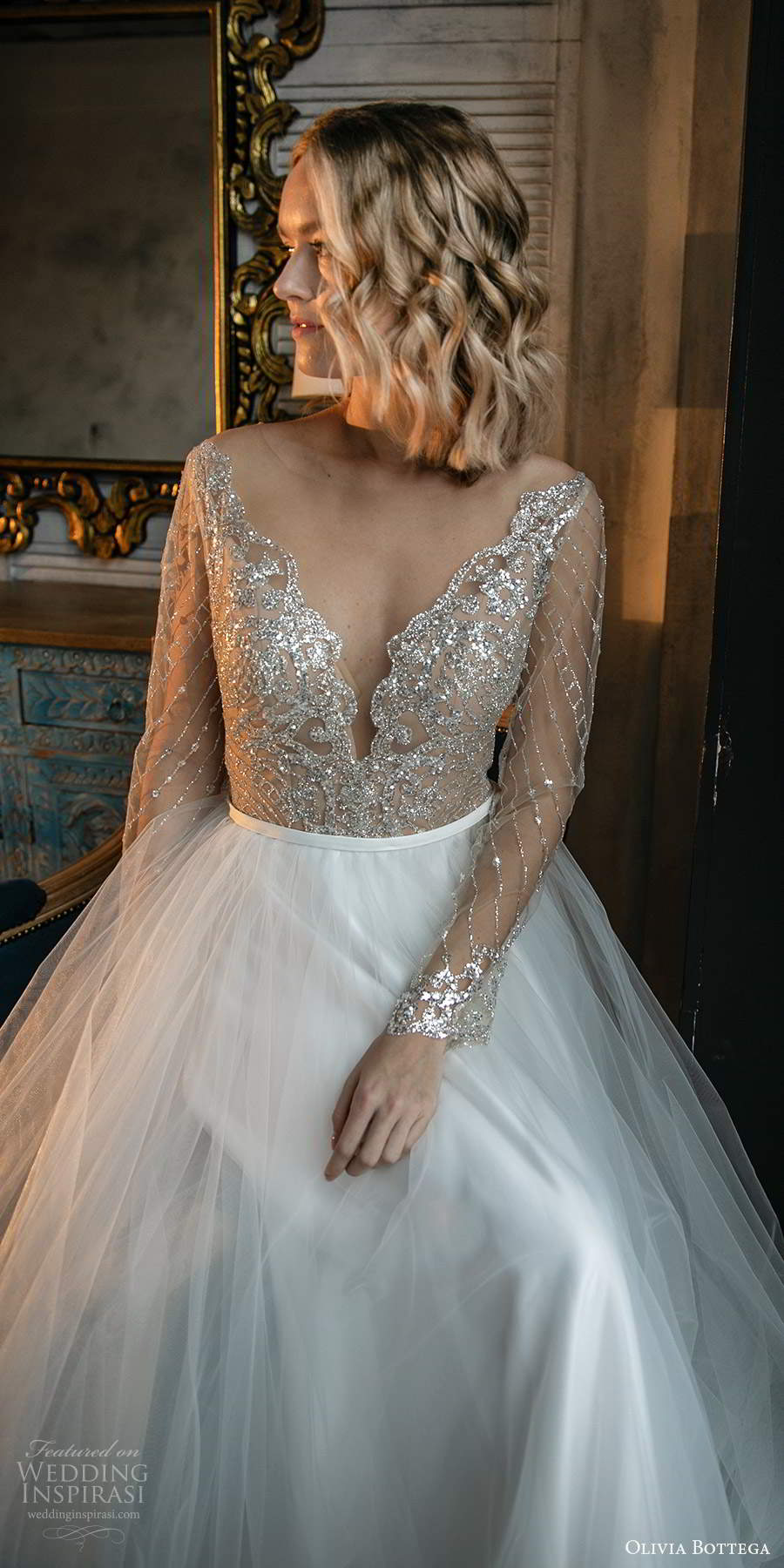 olivia bottega 2021 bridal illusion long sleeves plunging v neckline heavily embellished bodice a line ball gown wedding dress (19) mv