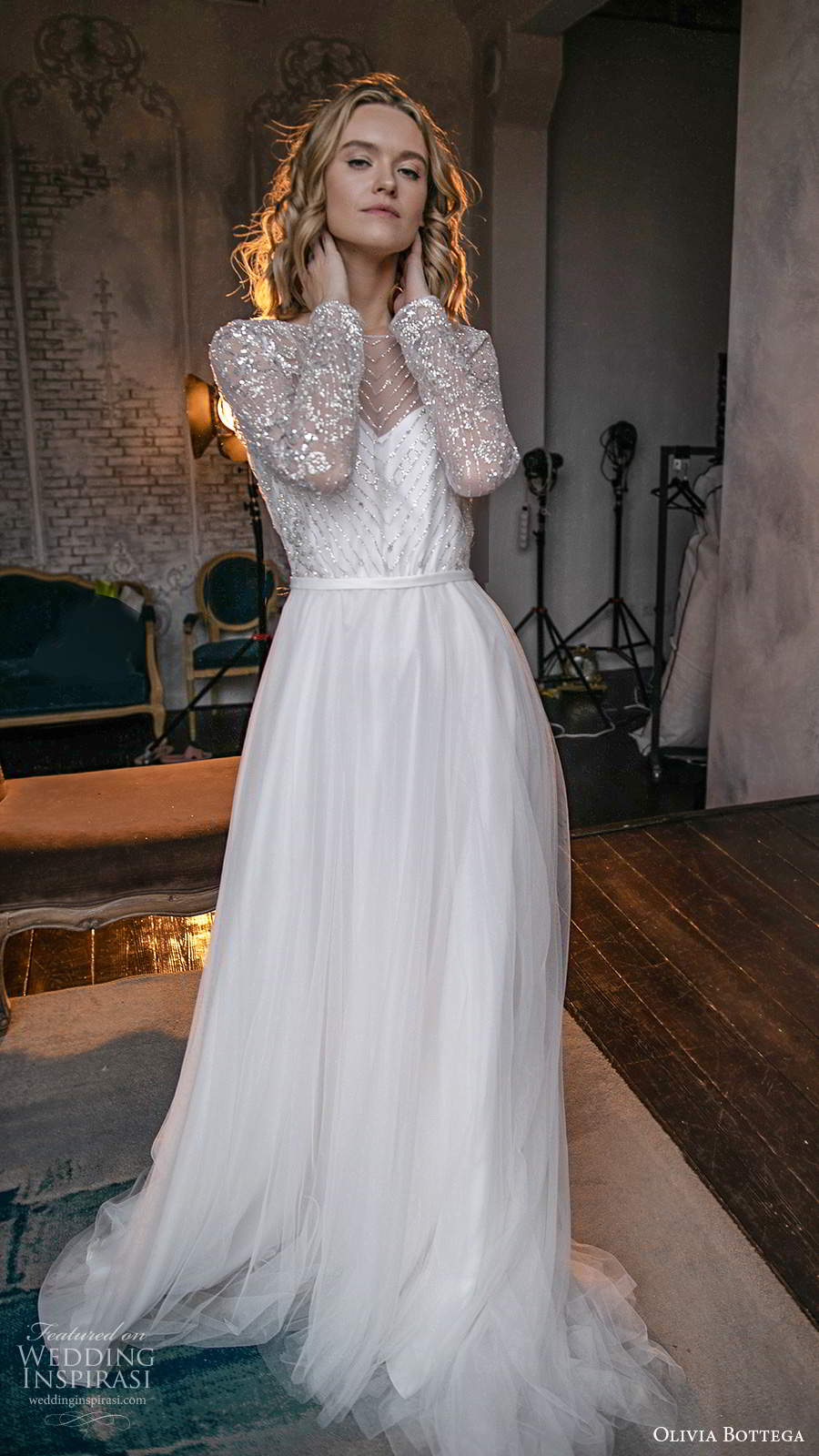 olivia bottega 2021 bridal illusion long sleeves sheer bateau sweetheart neckline a line ball gown wedding dress v back (12) fv