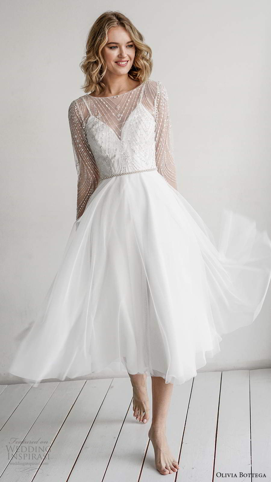 olivia bottega 2021 bridal illusion long sleeves sheer bateau sweetheart neckline a line knee length wedding dress (12) mv