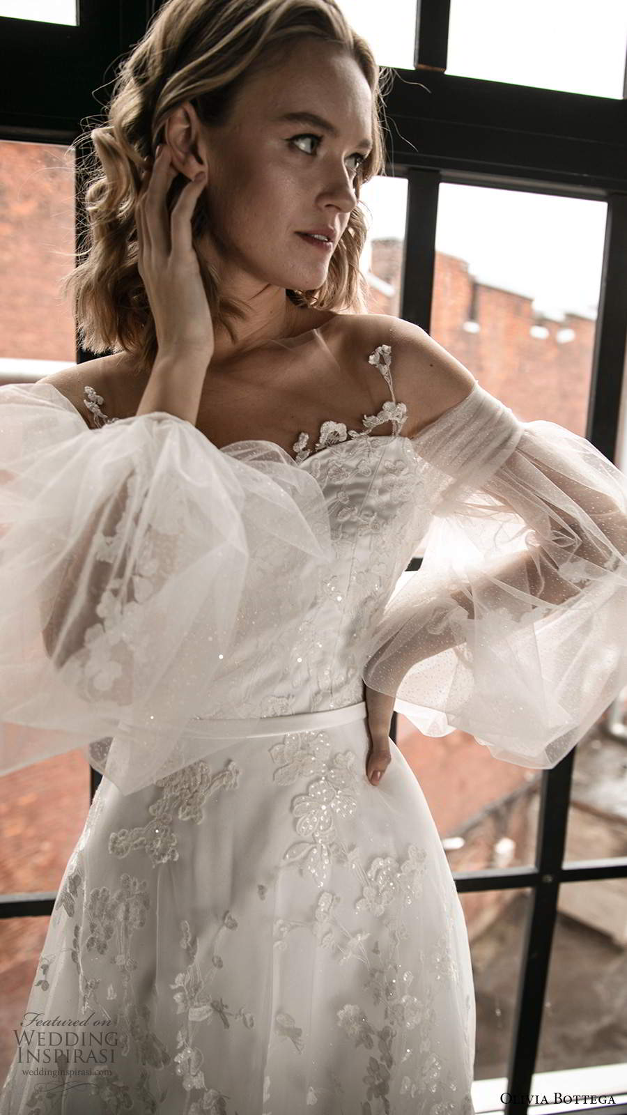 olivia bottega 2021 bridal off shoulder long sheer balloon sleeves sweetheart neckline fully embellished lace a line ball gown wedding dress chapel train (8) mv