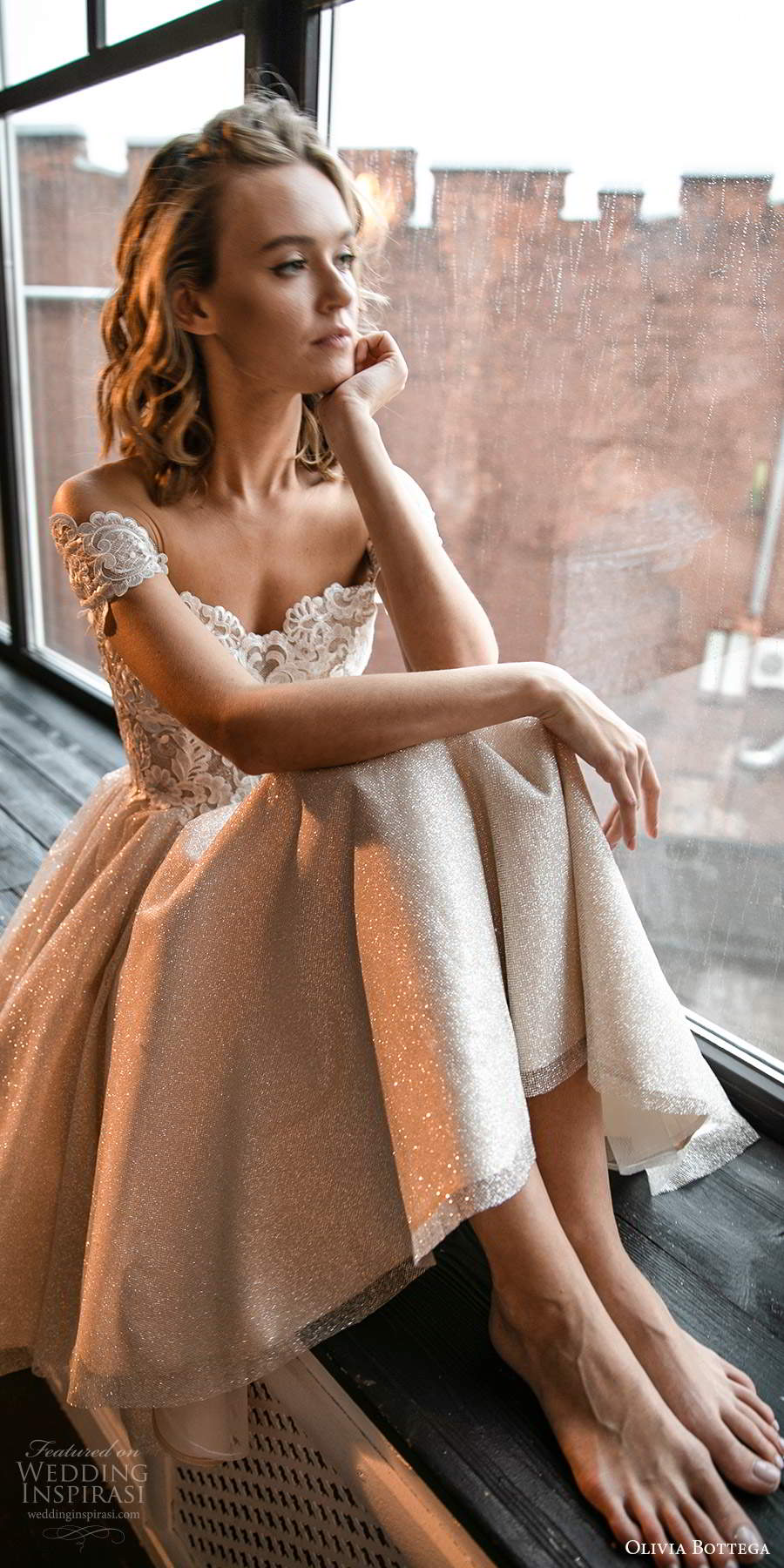 olivia bottega 2021 bridal off shoulder straps sweetheart neckline embellished lace bodice a line ball gown knee length wedding dress (22) sv