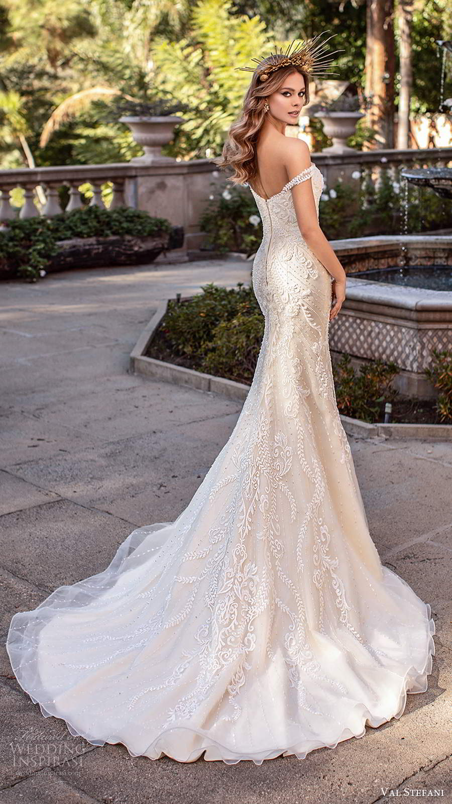 val stefani fall 2020 bridal off shoulder straps sweetheart neckline fully embellished fit flare mermaid wedding dress chapel train (1) bv