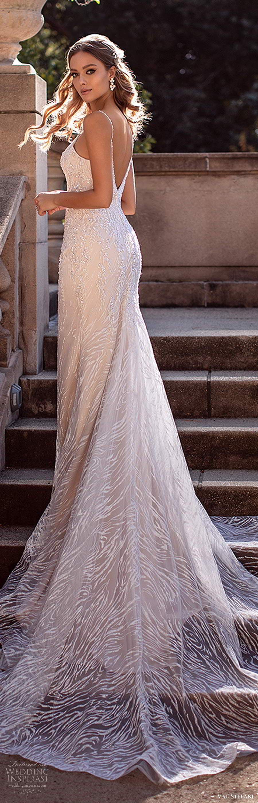 val stefani fall 2020 bridal sleeveless thin straps sweetheart neckline fully embellished sheath wedding dress chapel train (2) zbv