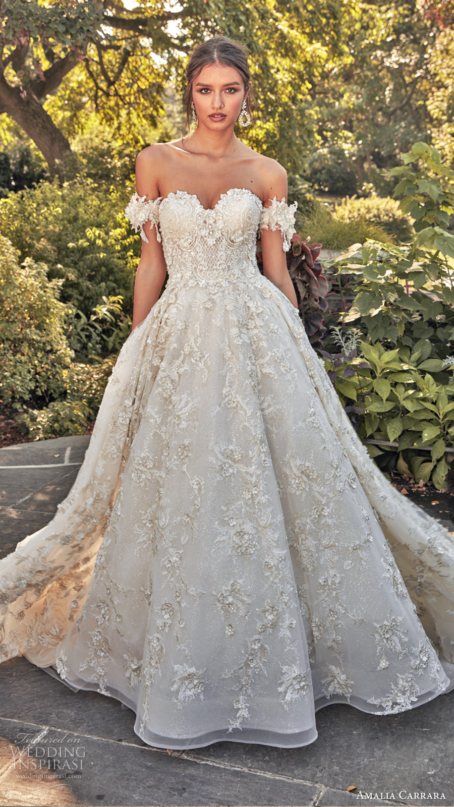 amalia carrara spring 2020 bridal off shoulder straps sweetheart neckline fully embellished a line ball gown wedding dress chapel train (1) mv