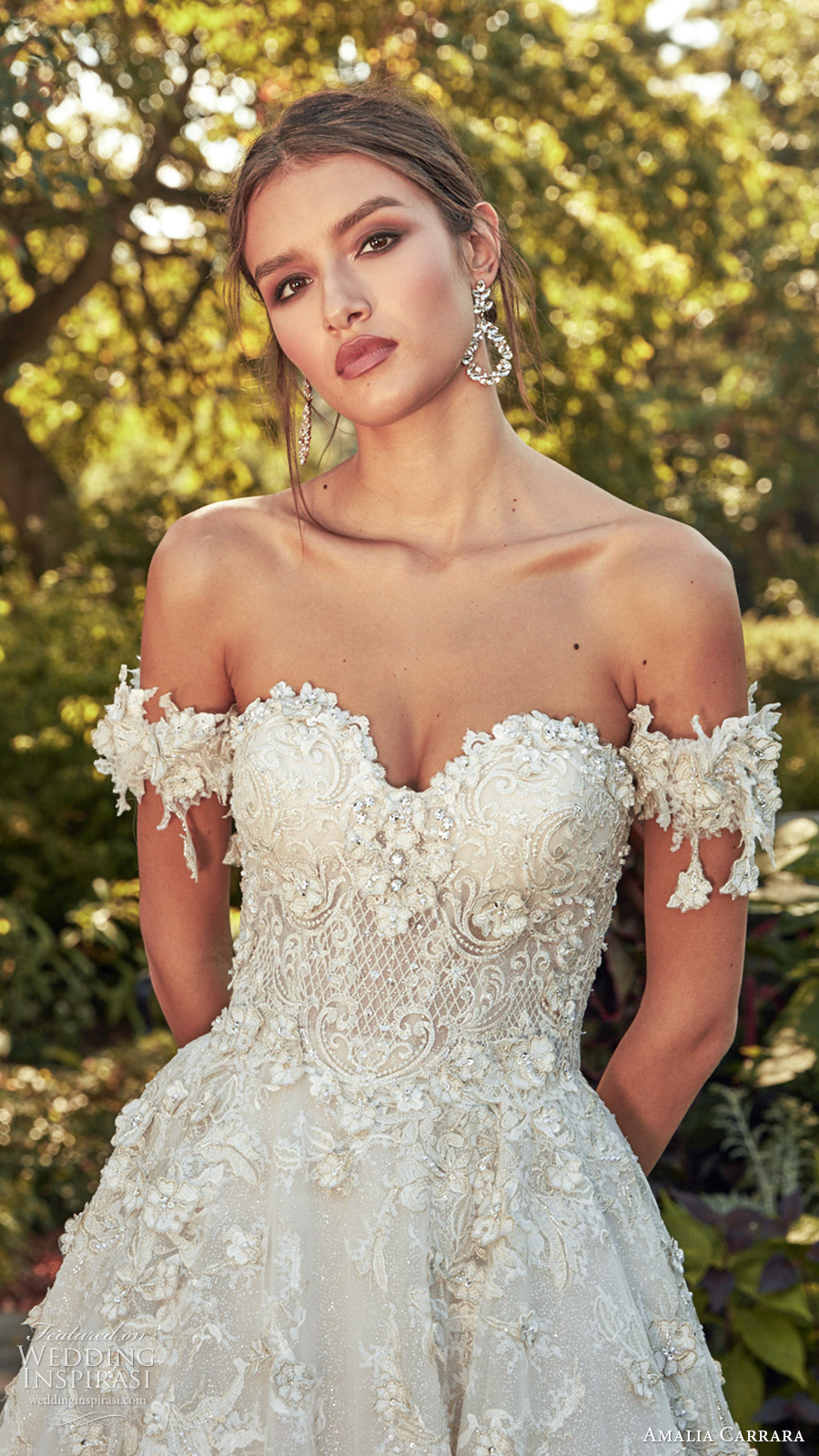 amalia carrara spring 2020 bridal off shoulder straps sweetheart neckline fully embellished a line ball gown wedding dress chapel train (1) zv
