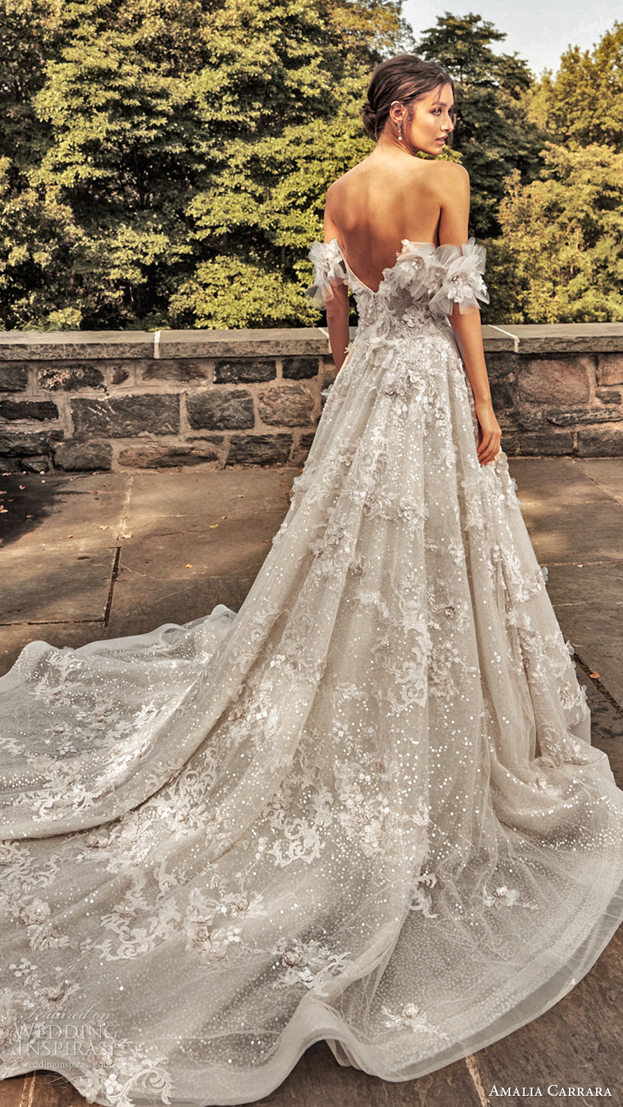 amalia carrara spring 2020 bridal off shoulder straps sweetheart neckline fully embellished a line ball gown wedding dress chapel train (4) bv