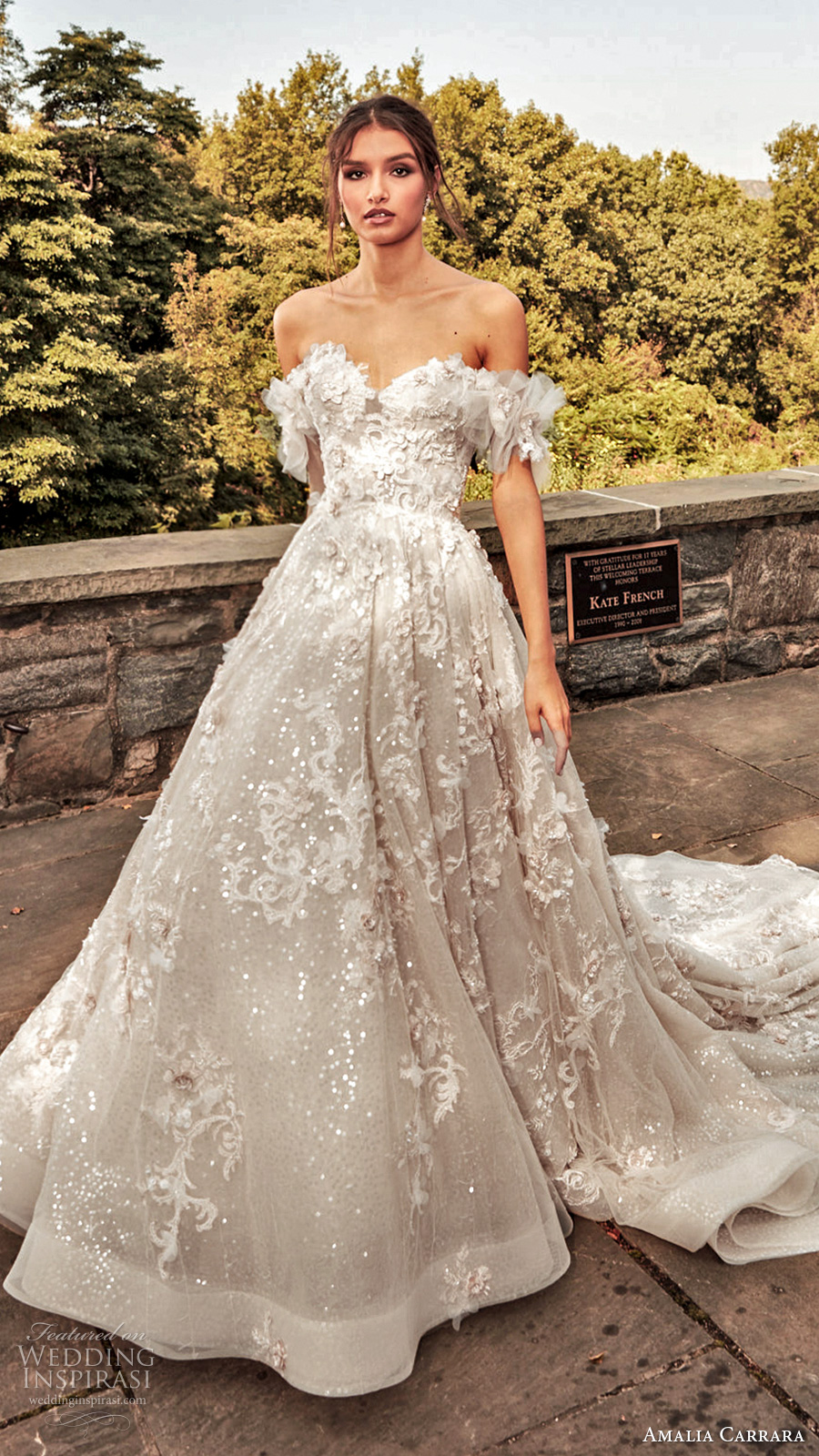 amalia carrara spring 2020 bridal off shoulder straps sweetheart neckline fully embellished a line ball gown wedding dress chapel train (4) mv