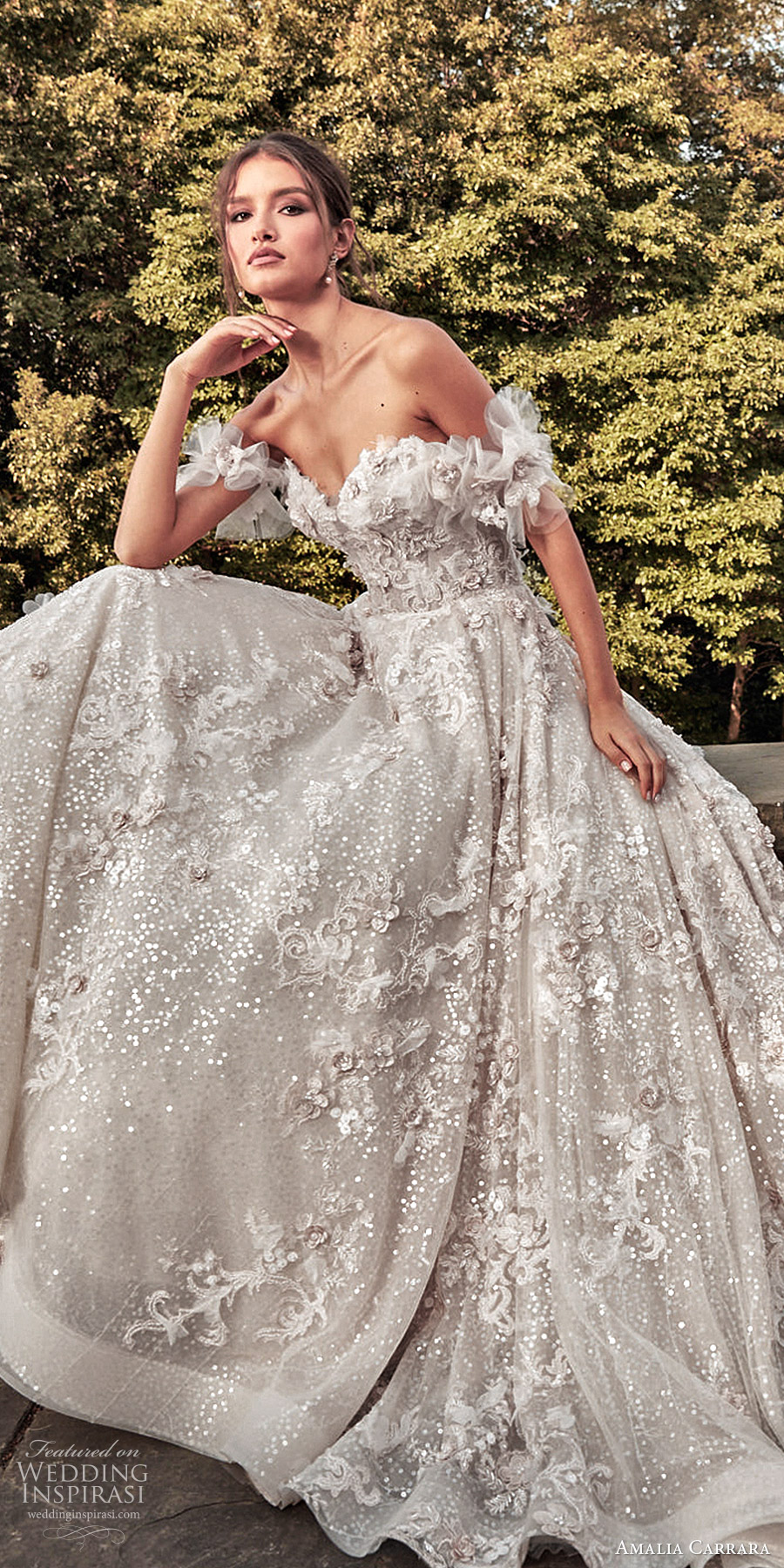 amalia carrara spring 2020 bridal off shoulder straps sweetheart neckline fully embellished a line ball gown wedding dress chapel train (4) zsv