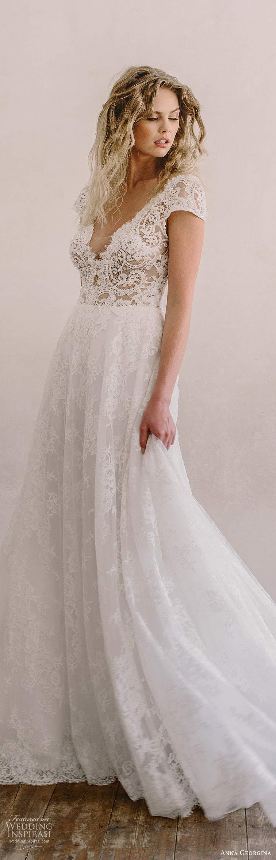 anna georgina 2021 bridal cap sleeves v neckline fully embellished lace a line ball gown wedding dress chapel train (1) lv