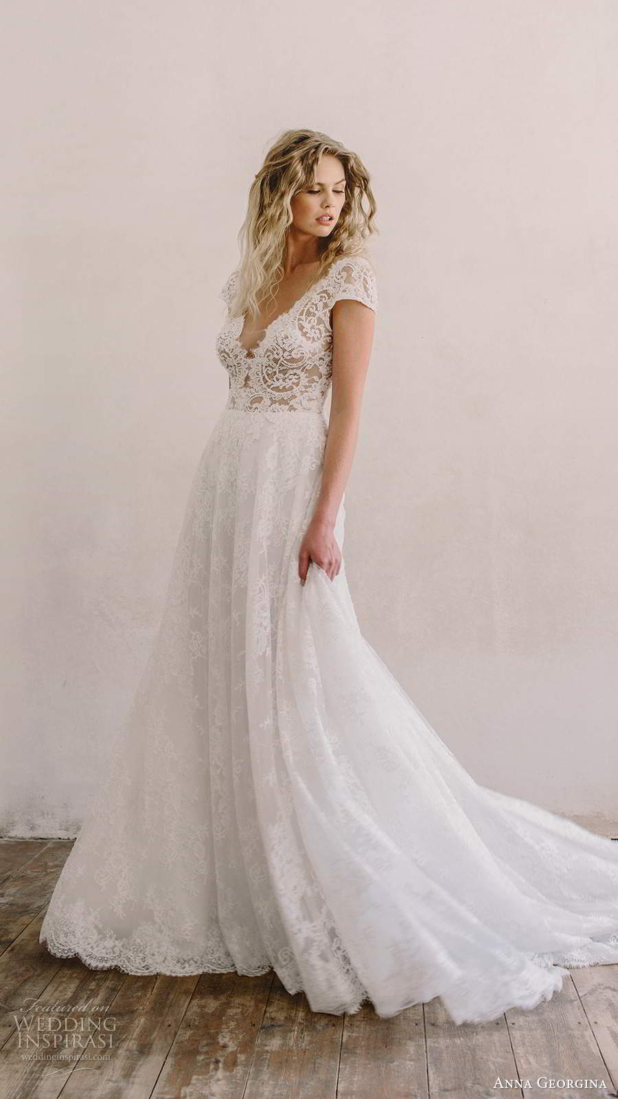 anna georgina 2021 bridal cap sleeves v neckline fully embellished lace a line ball gown wedding dress chapel train (1) mv