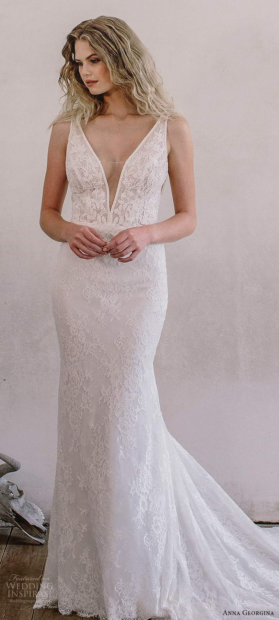 anna georgina 2021 bridal sleeveless straps plunging v neckline fully embellished lace sheath wedding dress chapel train (9) lv