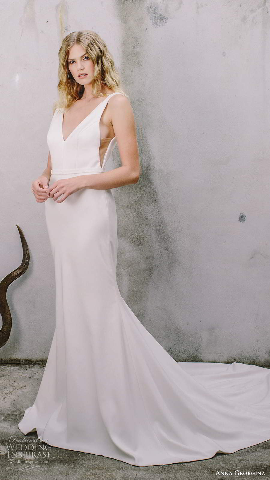 anna georgina 2021 bridal sleeveless straps v neckline clean minimalist sheath wedding dress chapel train (12) mv