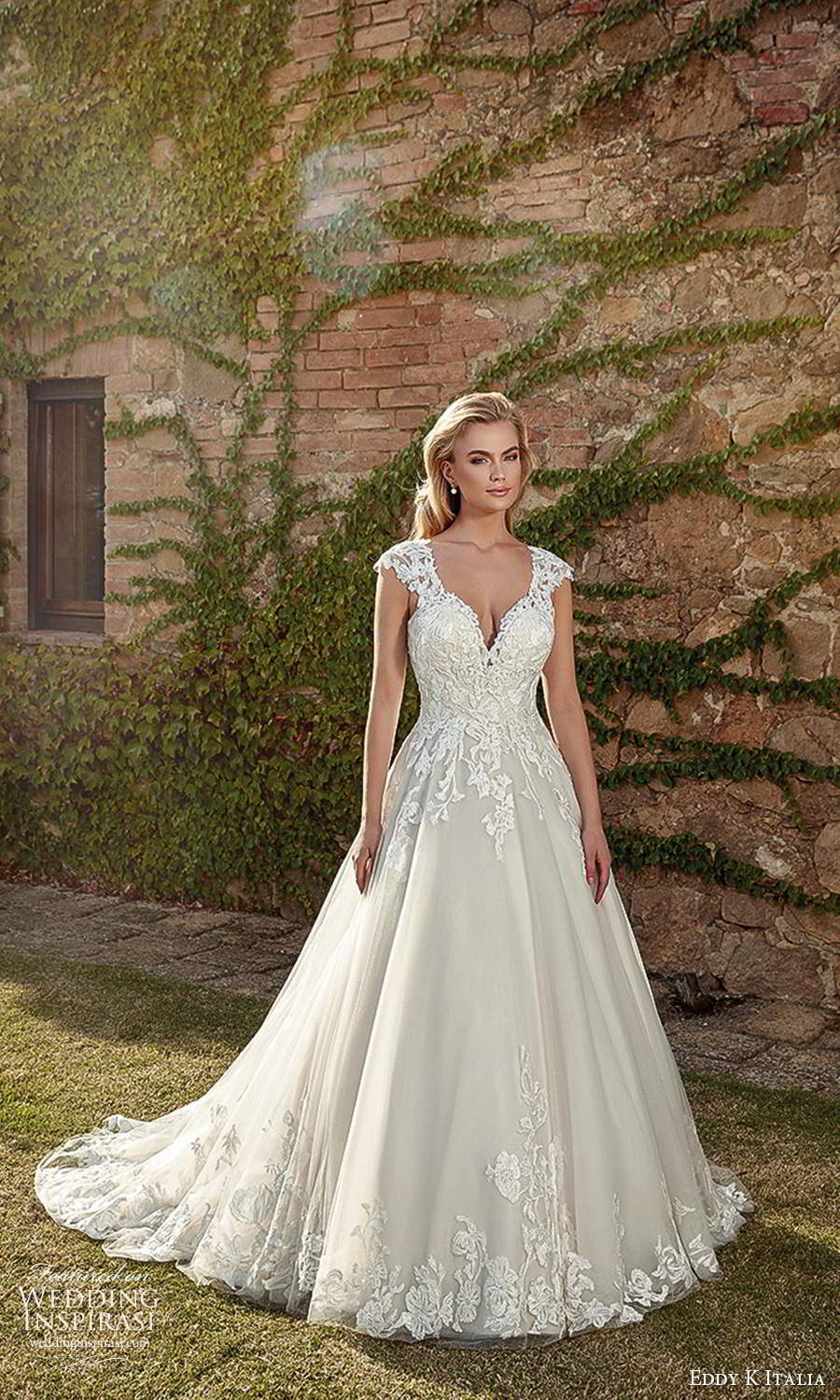 eddy k 2021 italia bridal cap sleeves plunging v ncekline embellished bodice a line ball gown wedding dress chapel train (22) mv