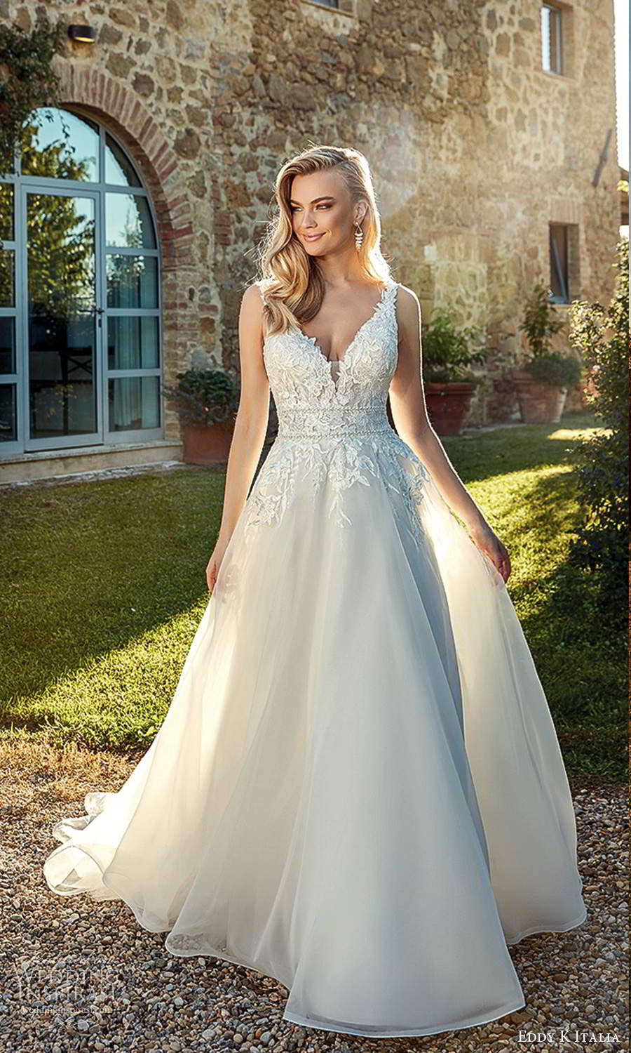 eddy k 2021 italia bridal sleeeless straps v neckline embellished bodice a line ball gown wedding dress chapel train (25) mv