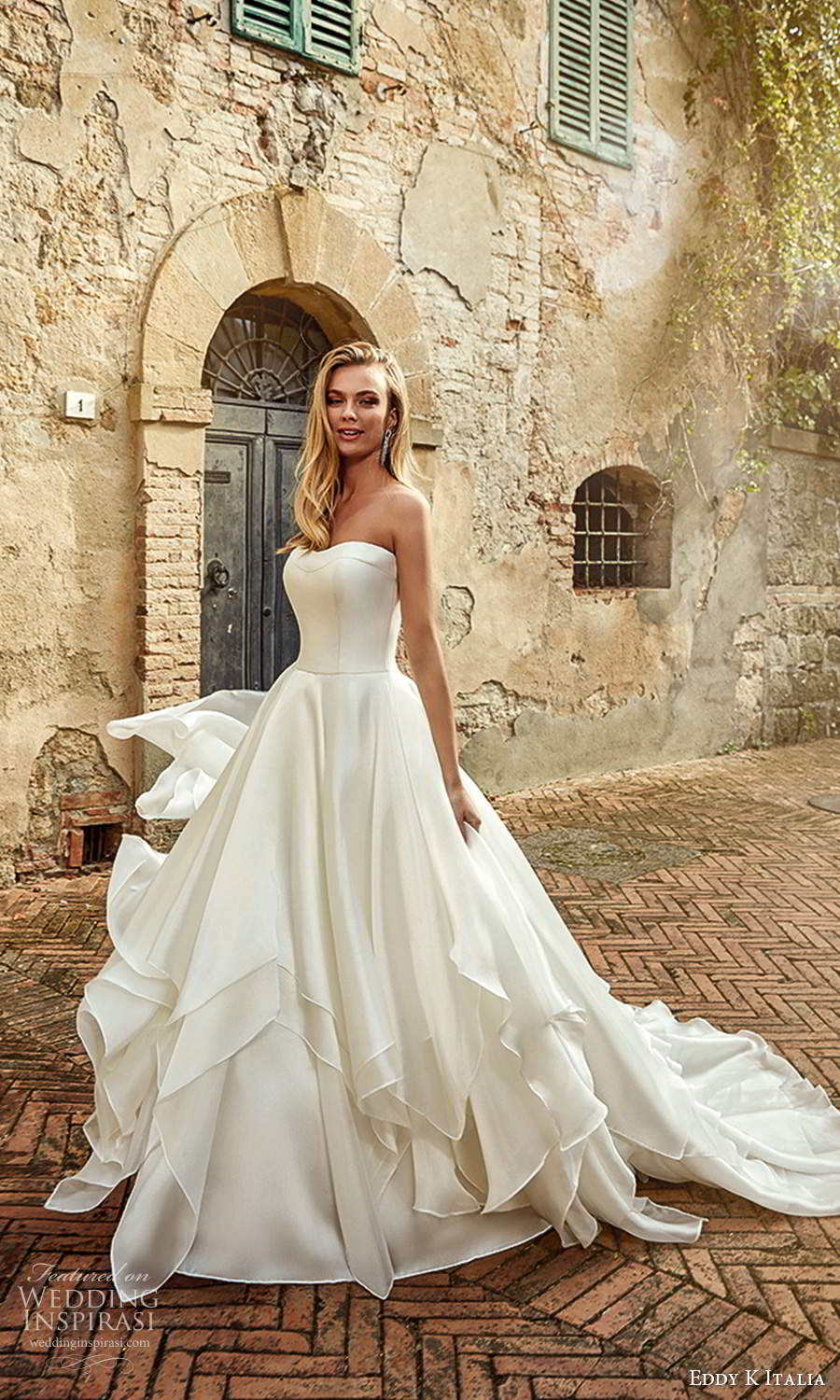 eddy k 2021 italia bridal strapless semi sweetheart neckline clean minimalist a line ball gown wedding dress chapel train (8) mv