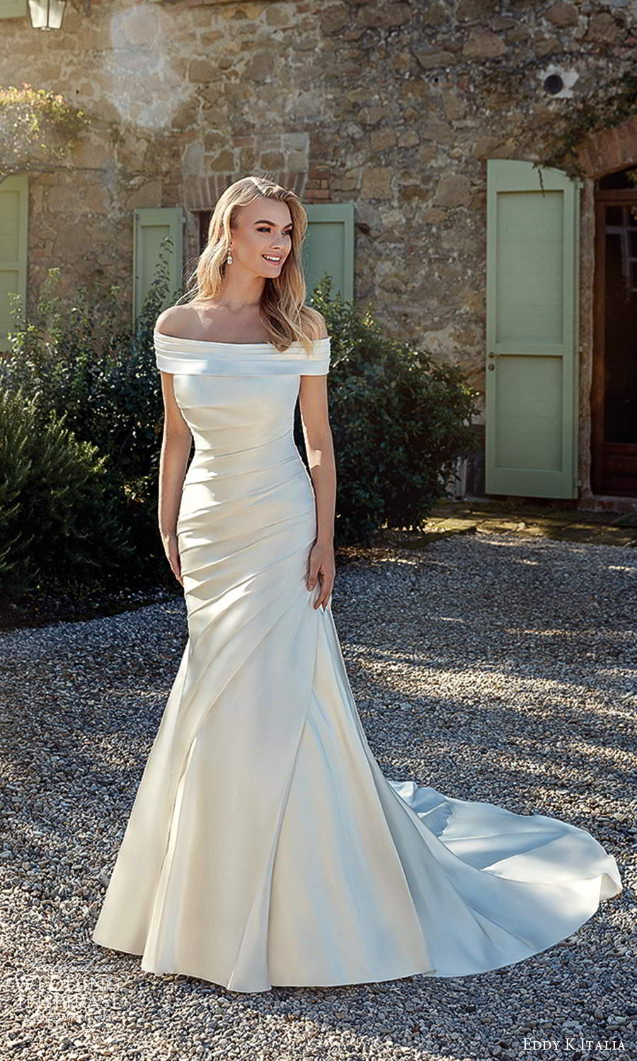 eddy k 2021 italia bridal strapless semi sweetheart off shoulder straps clean minimalist fit flare wedding dress chapel train (26) mv