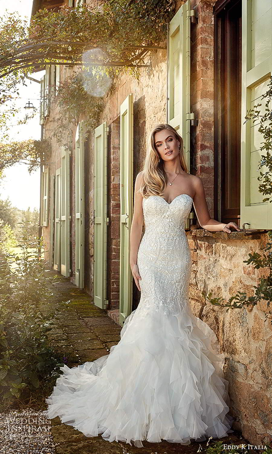 eddy k 2021 italia bridal strapless sweetheart neckline embellished bodice ruffle skirt mermaid wedding dress chapel train (12) mv