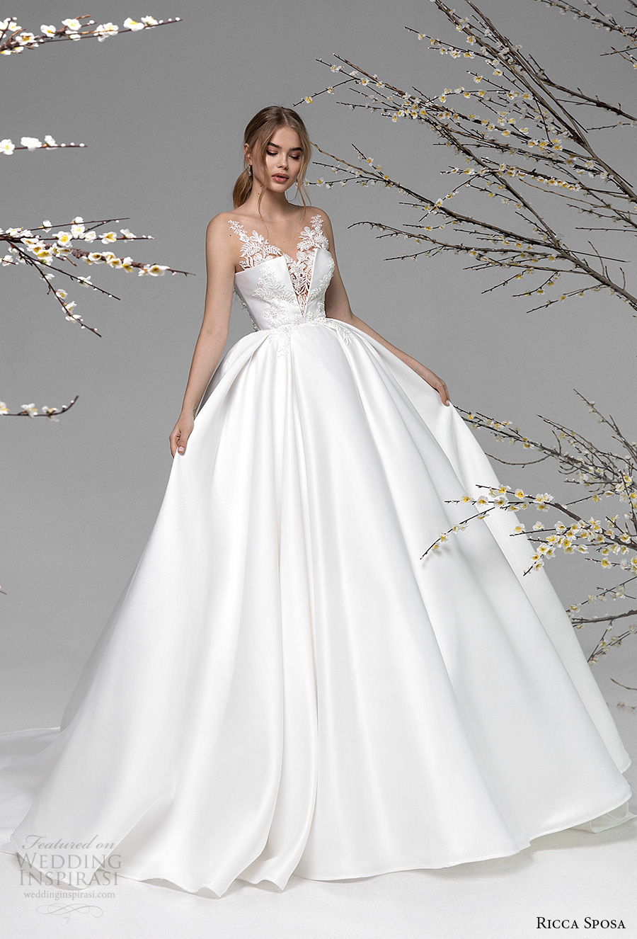 ricca sposa spring 2021 bridal sleeveless v neck heavily embellished bodice romantic ball gown a  line wedding dress mid back chapel train (11) mv