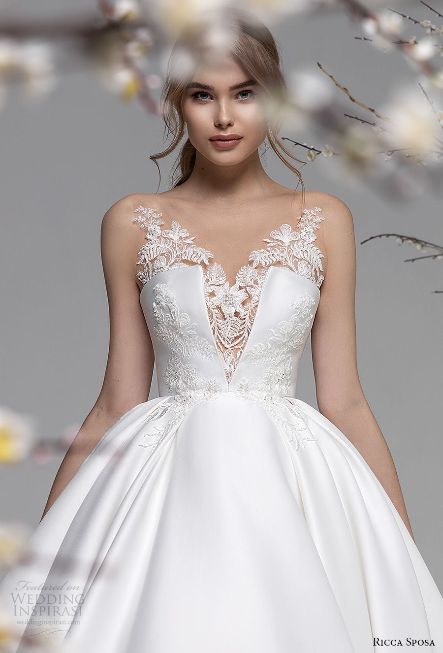 ricca sposa spring 2021 bridal sleeveless v neck heavily embellished bodice romantic ball gown a  line wedding dress mid back chapel train (11) zv