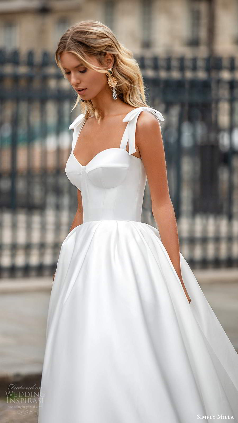 simply milla nova 2020 bridal sleeveless bow straps sweetheart neckline clean minimalist a line ball gown wedding dress chapel train (4) zv