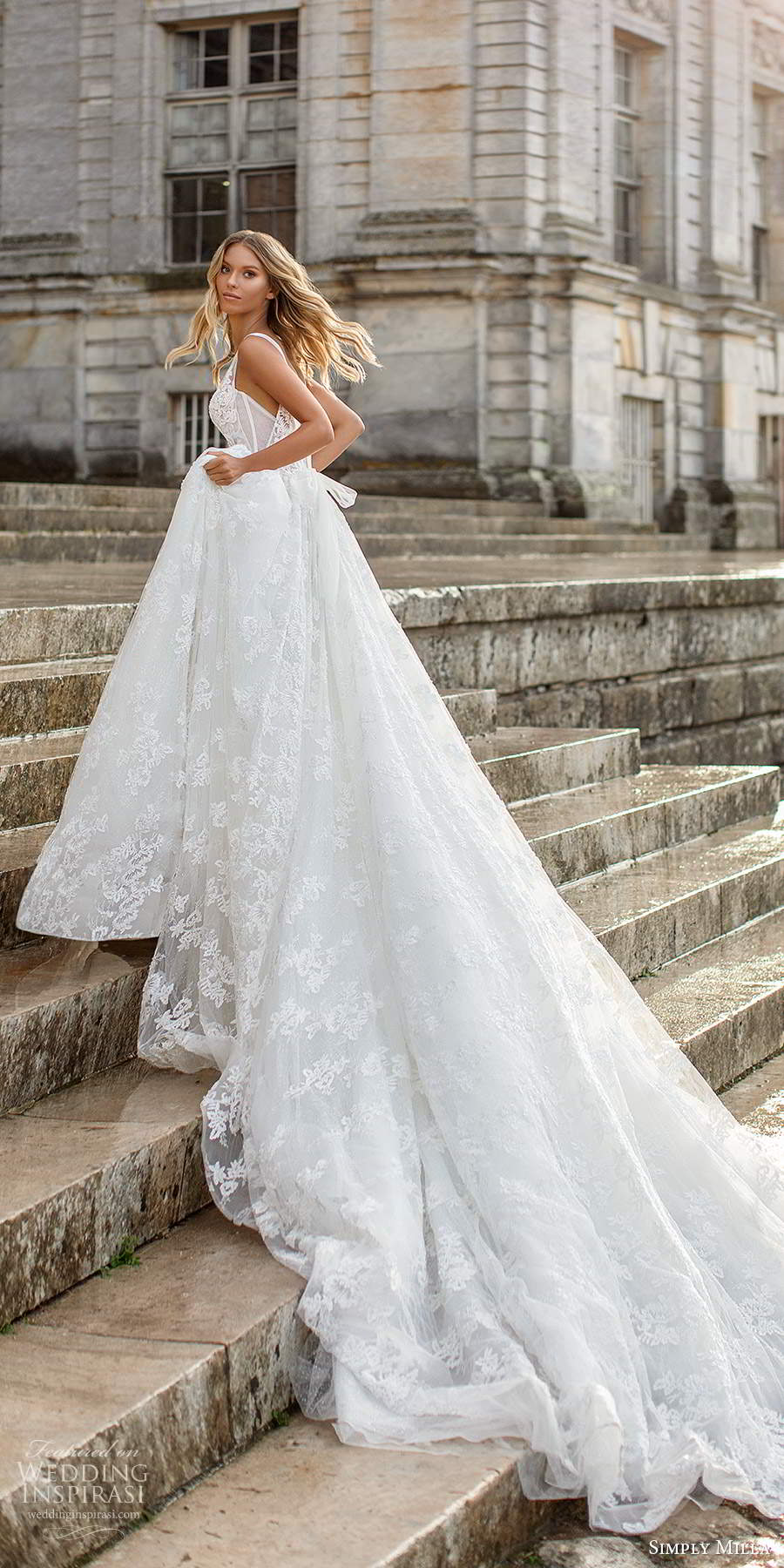 simply milla nova 2020 bridal sleeveless straps v neckline fully embellished a line ball gown wedding dress cathedral train (15) bv