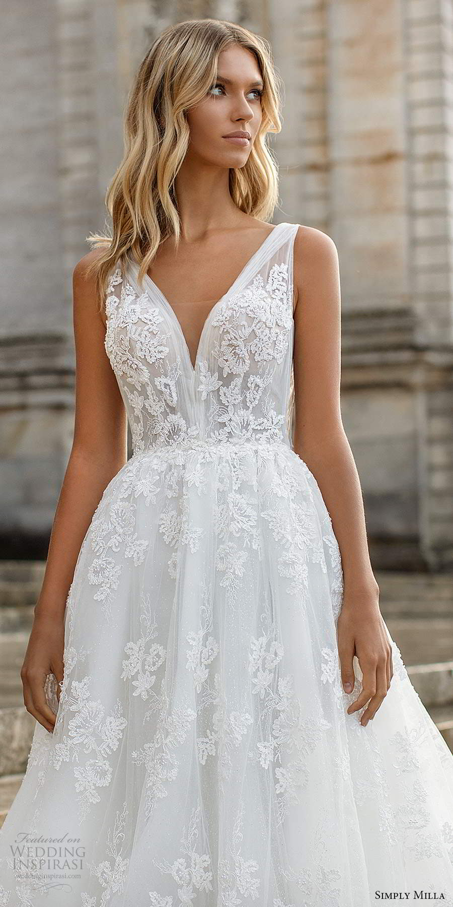 simply milla nova 2020 bridal sleeveless straps v neckline fully embellished a line ball gown wedding dress cathedral train (15) mv