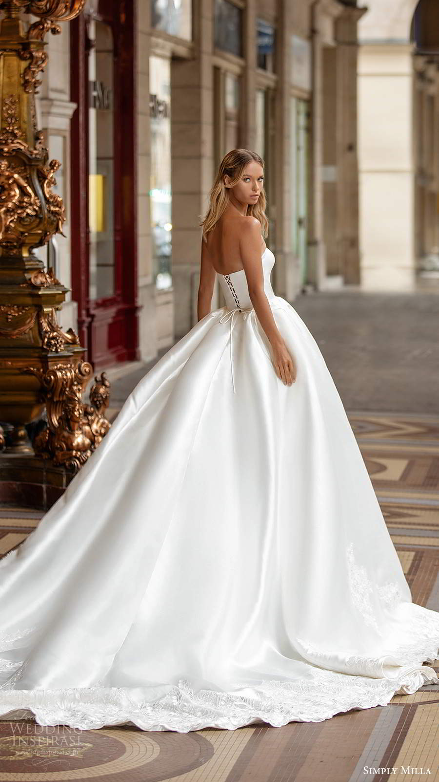 simply milla nova 2020 bridal strapless semi sweetheart clean minimal a line ball gown wedding dress chapel train (2) bv