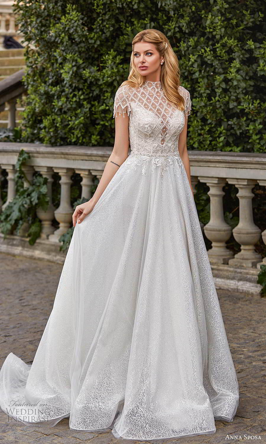 anna sposa 2021 bridal beaded short sleeves high neckline embellished bodice a line ball gown wedding dress chapel train (22) mv anna sposa 2021 bridal beaded short sleeves high neckline embellished bodice a line ball gown wedding dress chapel train (22) mv