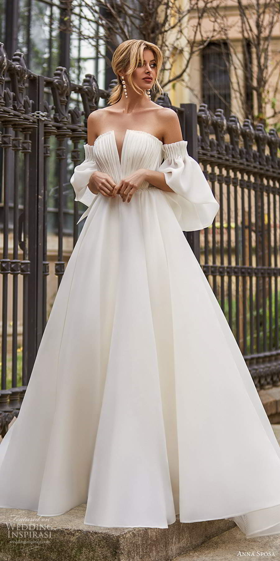 anna sposa 2021 bridal detached puff sleeves strapless notched neckline ruched bodice clean minimalist a line ball gown wedding dress chapel train (17) mv anna sposa 2021 bridal detached puff sleeves strapless notched neckline ruched bodice clean minimalist a line ball gown wedding dress chapel train (17) mv