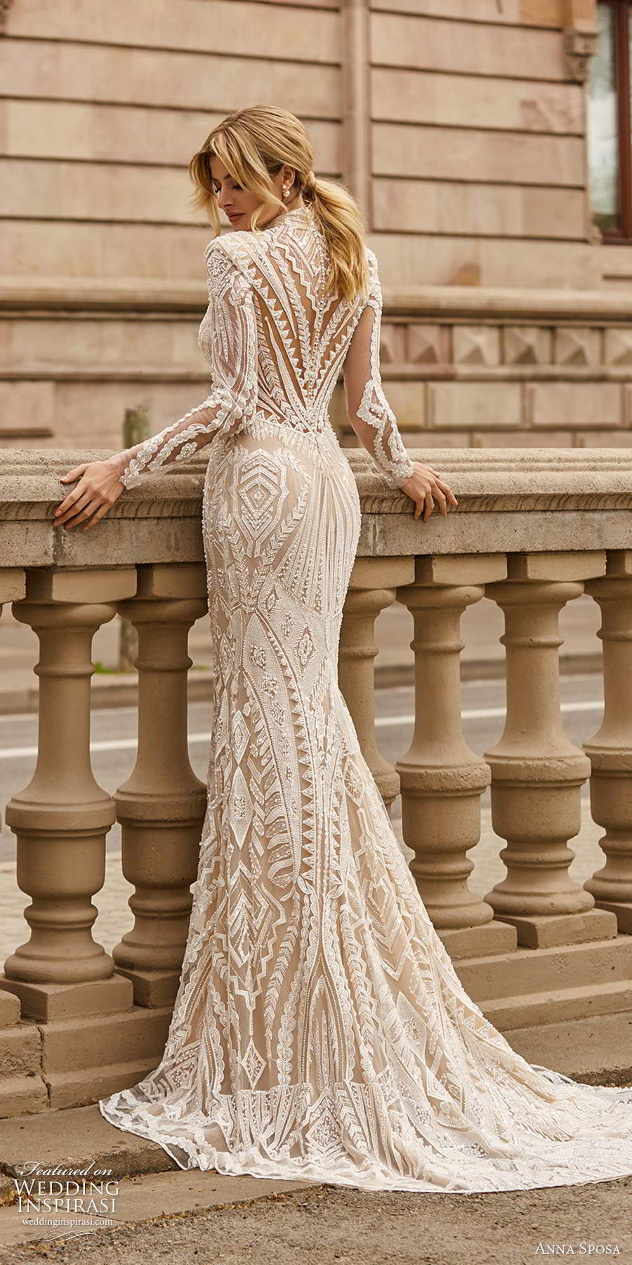 anna sposa 2021 bridal long sleeves high neckline fully embellished lace sheath wedding dress chapel tain (25) bv