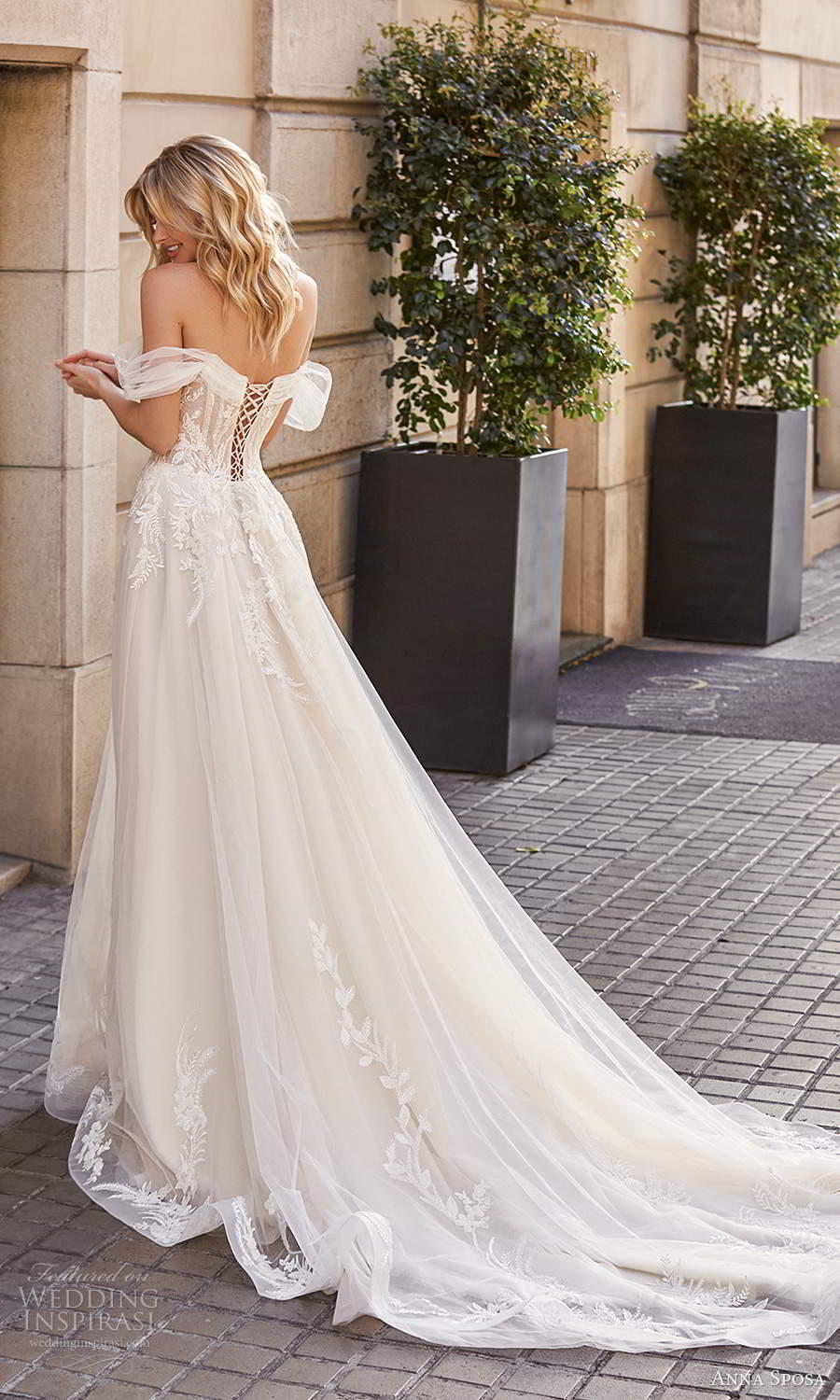 anna sposa 2021 bridal off shoulder straps plunging v neckline embellished bodice a line ball gown wedding dress chapel train corset back (2) bv