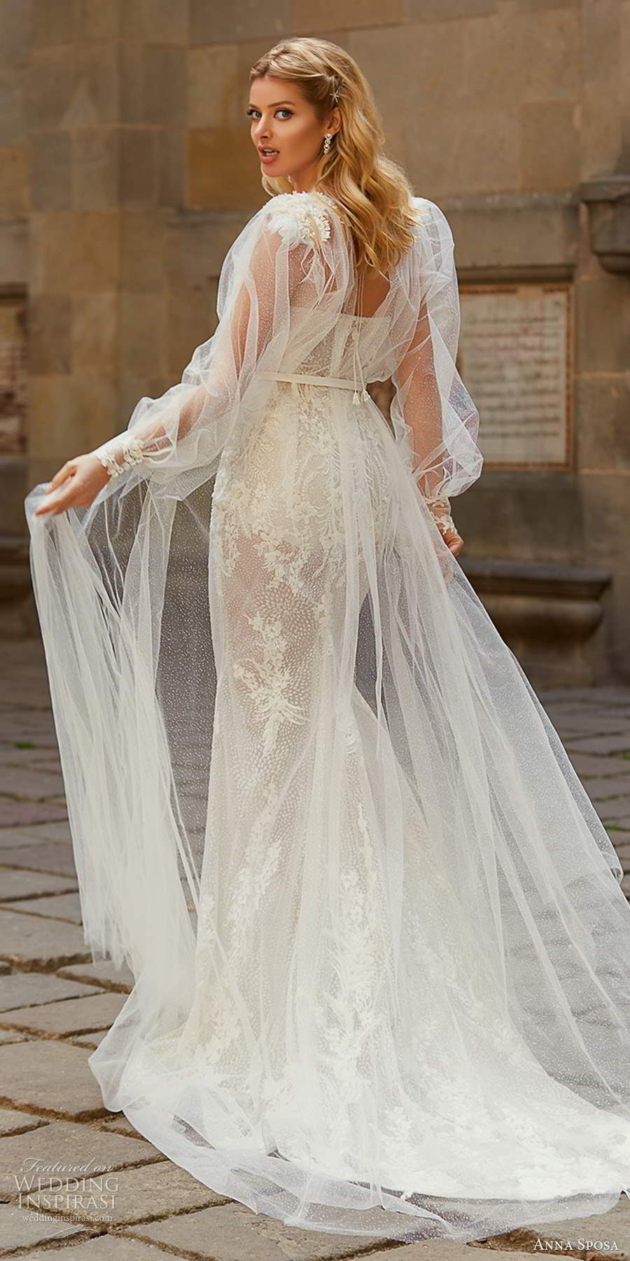 anna sposa 2021 bridal sheer long puff sleeve coat strapless sweetheart neckline fully embellished mermaid sheath wedding dress champagne color chapel train (3) bv anna sposa 2021 bridal sheer long puff sleeve coat strapless sweetheart neckline fully embellished mermaid sheath wedding dress champagne color chapel train (3) bv