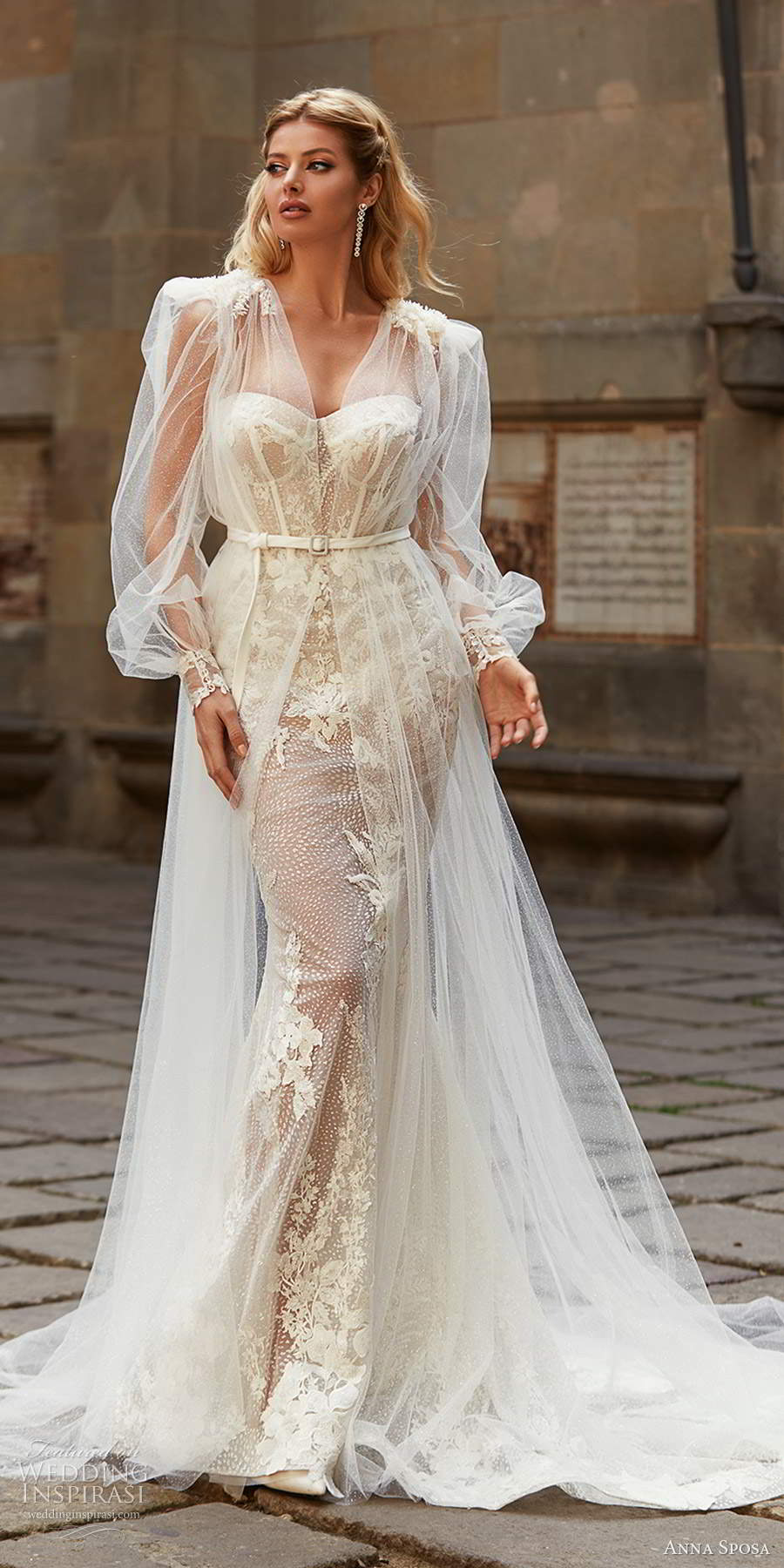 anna sposa 2021 bridal sheer long puff sleeve coat strapless sweetheart neckline fully embellished mermaid sheath wedding dress champagne color chapel train (3) mv anna sposa 2021 bridal sheer long puff sleeve coat strapless sweetheart neckline fully embellished mermaid sheath wedding dress champagne color chapel train (3) mv
