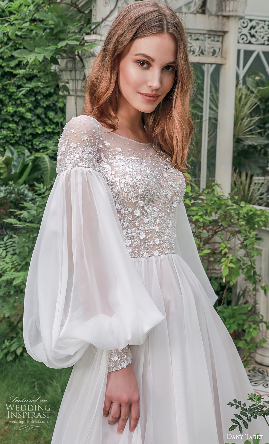 dany tabet 2021 emerge bridal long bishop sleeves illusion bateau neck heavily embellished bodice romantic a  line wedding dress sheer button back chapel train (4) zv