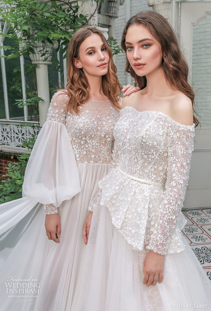 dany tabet 2021 emerge bridal long sleeves off the shoulder heavily embellished bodice peplum romantic a  line wedding dress medium train (3) zv 