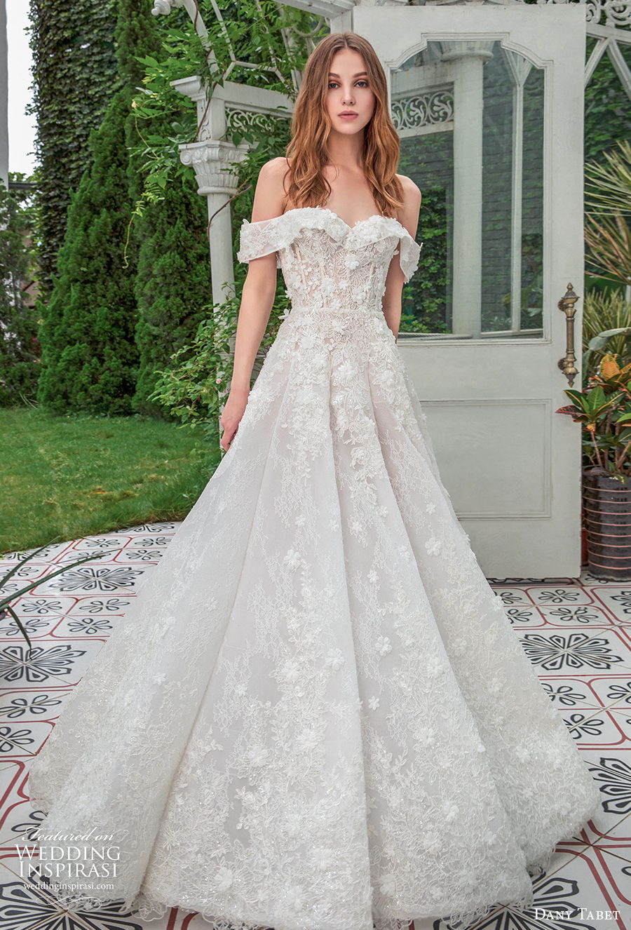Off-the-shoulder wedding gown