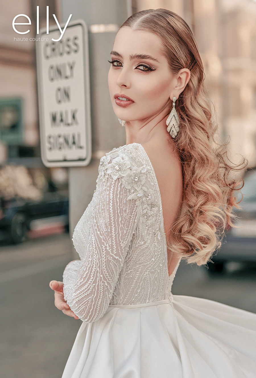 elly bride 2021 los angeles bridal long sleeves deep plunging v neck heavily embellished bodice elegant a  line wedding dress pockets low v back medium train (cameron) zbv mv