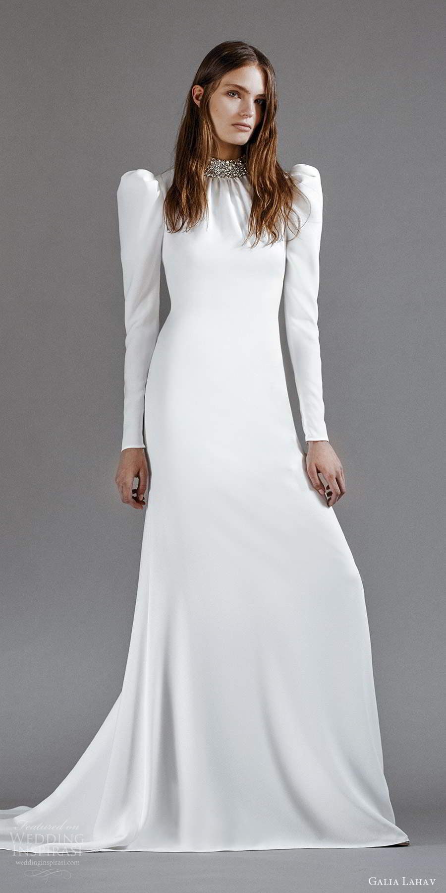galia lahav 2021 rtw bridal long puff sleeves embellished high neckline clean minimalist sheath column a line wedding dress chapel train (6) mv galia lahav 2021 rtw bridal long puff sleeves embellished high neckline clean minimalist sheath column a line wedding dress chapel train (6) mv