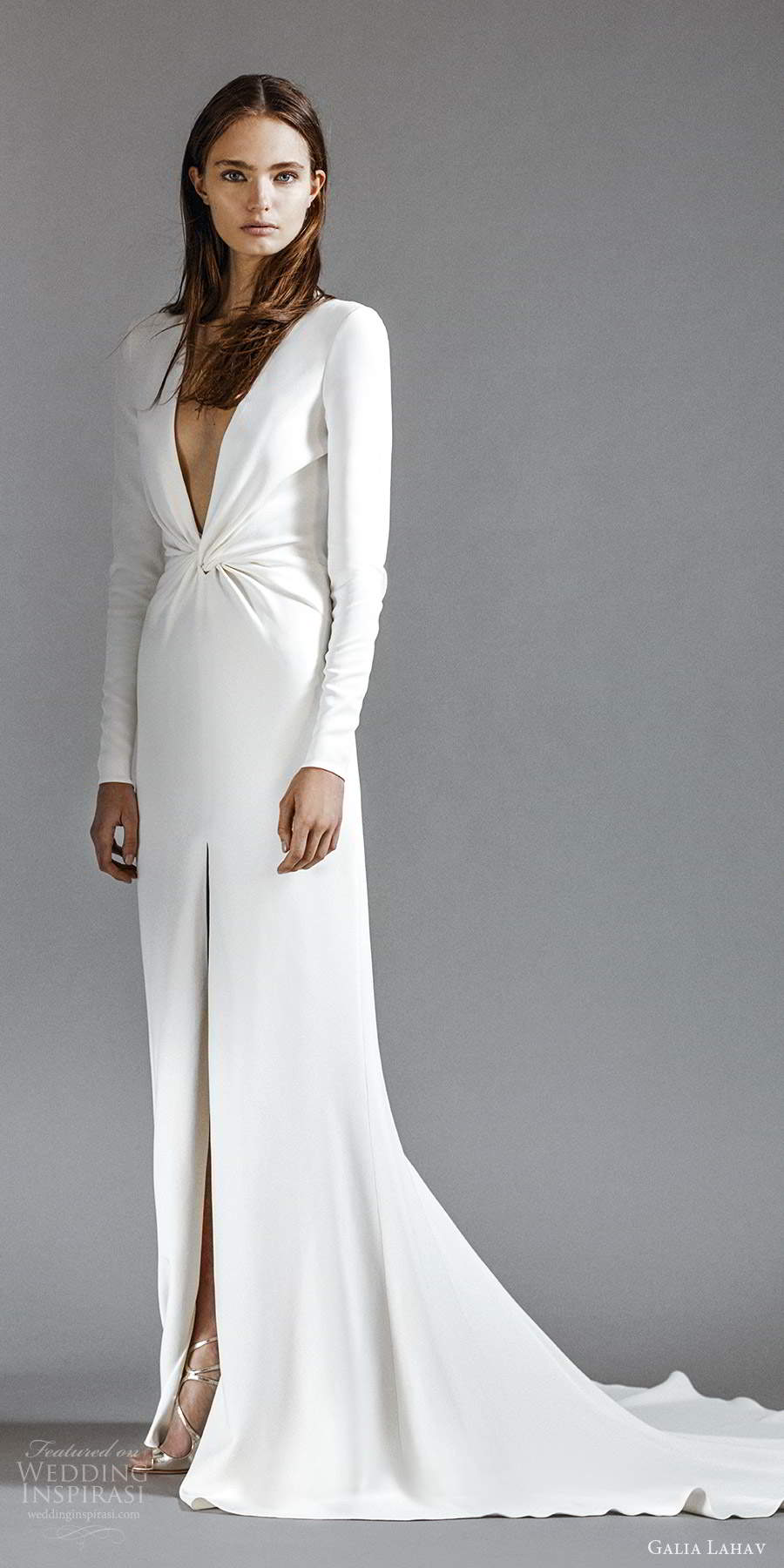 galia lahav 2021 rtw bridal long sleeves plunging v neckline clean minimalist column modified a line wedding dress chapel train (1) sv galia lahav 2021 rtw bridal long sleeves plunging v neckline clean minimalist column modified a line wedding dress chapel train (1) sv